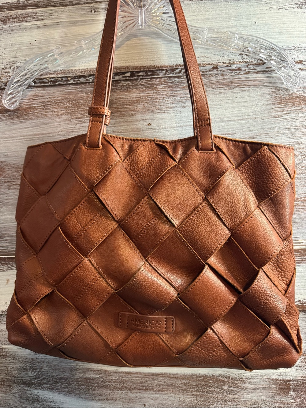 Woven Leather Shoulder Tote in Brown - Picture 2 of 10